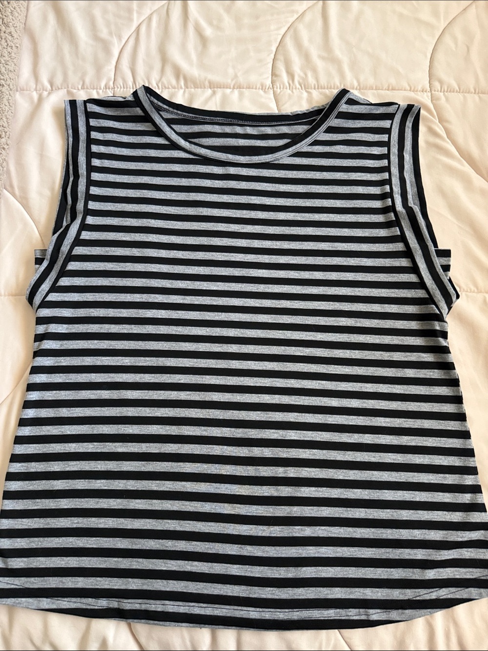 Sleeveless Black & Gray Striped Women's Tank Top